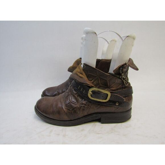 A.S. 98 Womens Size 36 EUR Brown Tooled Leather Buckle Zip Ankle Boots Booties - Picture 1 of 11